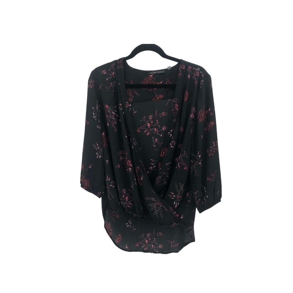 Black‎ tape women's black top with floral design M